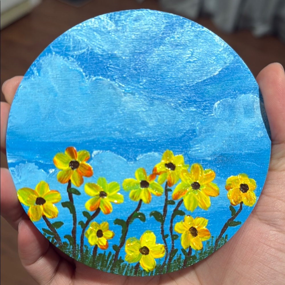 Blue and Yellow Hand Painted Coaster/Magnet - Picture 3 of 4